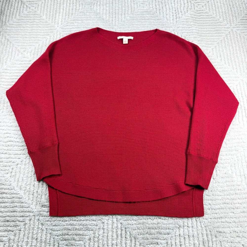 Chelsea & Violet Ribbed Wool Blend Sweater Women's Small Red Dolman Cozy Minimal